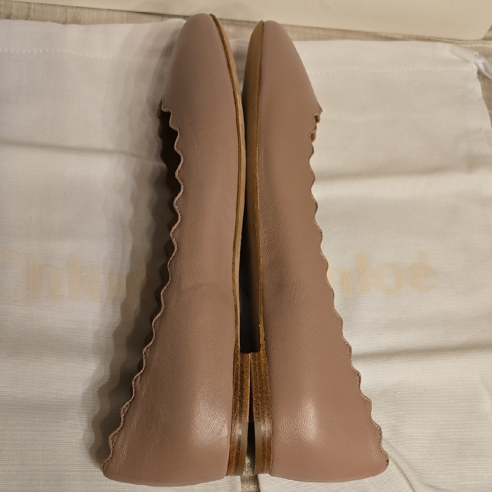 Chloe Pink Tea All Leather Scalloped Ballet Flats - Picture 6 of 15